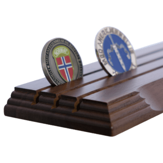 coins stand wood multi